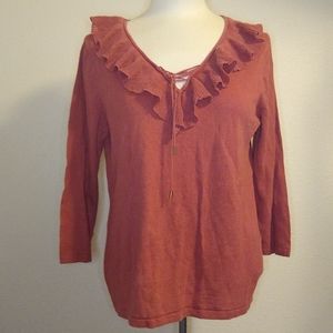 desert rose linen cotton sweater elbow sleeve women's XL GUC